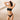 Bandeau-Bikini Art-déco-Scallops – Vorderansicht flach – Schwarz mit goldener Bogenbordüre an Top und Höschen, powered by Nyrra-Design