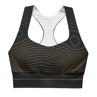 Longline-Top Hokusai-Wellen – Schwarz-Gold – Frontansicht am Model
