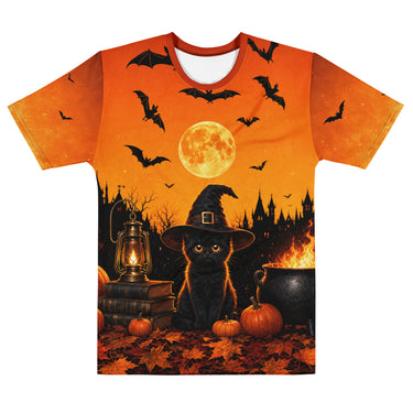 Hexenkatze Allover Halloween T-Shirt – Orange – Frontansicht