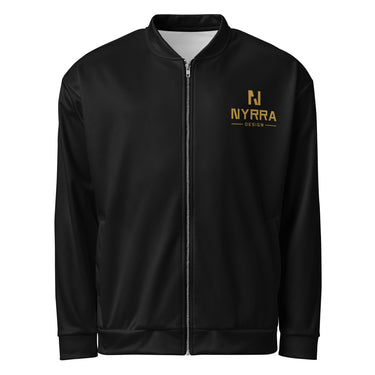 Sleipnir Bomberjacke – Schwarz/Gold – Frontansicht mit Nyrra-Logo in Gold auf der linken Brust