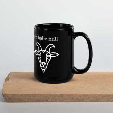 Nyrra-Design Ich habe null – Schwarze Keramiktasse mit Bock-Kopf | Sarkastischer Spruch für Büro, WG & Alltag Front Schwarz