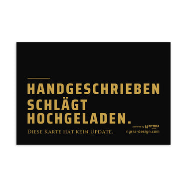 Postkarte Handgeschrieben schlägt Hochgeladen. – Weihnachtskarte Gold auf Schwarz, powered by Nyrra-Design