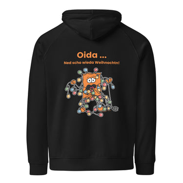 Jammerlappen „Oida … Ned scho wieda Weihnochtn!“ Weihnachts-Hoodie – Schwarz – Rückansicht