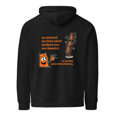 Jammerlappen „Zimt ist eine Lebenseinstellung“ Weihnachts-Hoodie – Schwarz – Rückansicht
