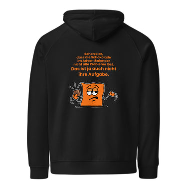 Jammerlappen „Schokolade im Adventkalender“ Weihnachts-Hoodie – Schwarz – Rückansicht
