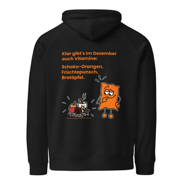 Jammerlappen „Vitamine im Dezember“ Weihnachts-Hoodie – Schwarz – Rückansicht