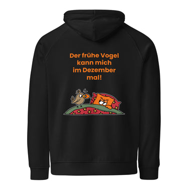 Jammerlappen „Der frühe Vogel kann mich im Dezember mal!“ Weihnachts-Hoodie – Schwarz – Rückansicht