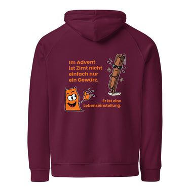 Jammerlappen „Zimt ist eine Lebenseinstellung“ Weihnachts-Hoodie – Burgundy – Rückansicht