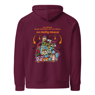 Jammerlappen „Heuer schenken wir uns nichts“ Weihnachts-Hoodie – Burgundy – Rückansicht