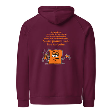 Jammerlappen „Schokolade im Adventkalender“ Weihnachts-Hoodie – Burgundy – Rückansicht