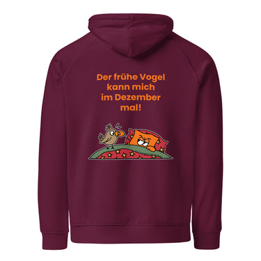 Jammerlappen „Der frühe Vogel kann mich im Dezember mal!“ Weihnachts-Hoodie – Burgundy – Rückansicht