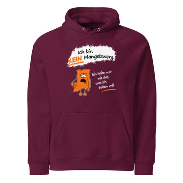 Jammerlappen „Ich bin KEIN Mangelzwerg“ Hoodie – Burgundy – Vorderansicht