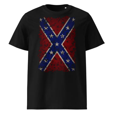 Südstaaten-Flagge Grunge T-Shirt – Schwarz – Frontansicht mit Used-Look Brustdruck