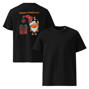 Jammerlappen „Happy whatever!“ Weihnachts-Shirt – Schwarz – Vorder- und Rückansicht