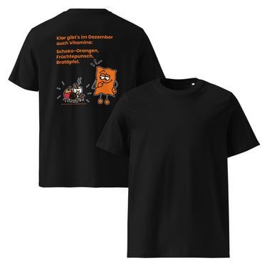 Jammerlappen „Vitamine im Dezember“ Weihnachts-Shirt – Schwarz – Vorder- und Rückansicht
