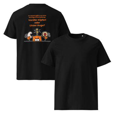 Jammerlappen „Vanille-Kipferl oder Linzer Auge?“ Weihnachts-Shirt – Schwarz – Vorder- und Rückansicht