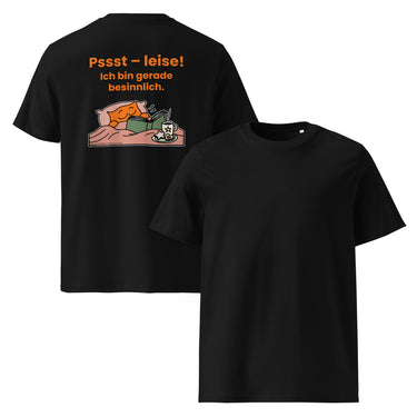 Jammerlappen „Pssst – leise! Ich bin gerade besinnlich.“ Weihnachts-Shirt – Schwarz – Vorder- und Rückansicht