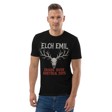 Elch Emil Chaos Over Austria 2025 Shirt T-Shirt – Schwarz – Frontansicht