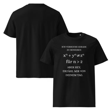 Nyrra-Design Nerd T-Shirt – Fermats letzter Satz Humor | Mathe Spruch Shirt „Erzähl mir von deinem Tag“ Front Schwarz