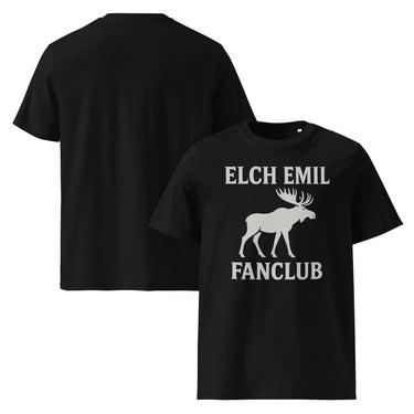 Schwarzes T-Shirt mit Elch Emil Fanclub Aufdruck von NYRRA-DESIGN