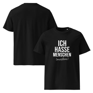 Schwarzes T-Shirt mit Spruch Ich hasse Menschen meistens in weißer Schrift