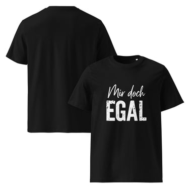 Schwarzes T-Shirt mit Spruch Mir doch egal in weißer Schrift