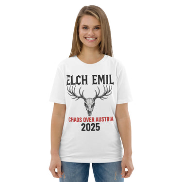 Elch Emil Chaos Over Austria 2025 Shirt T-Shirt – Weiß – Frontansicht