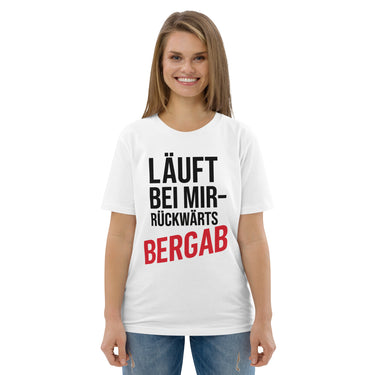 Läuft bei mir rückwärts bergab Sarkasmus T-Shirt – Weiß – Frontansicht