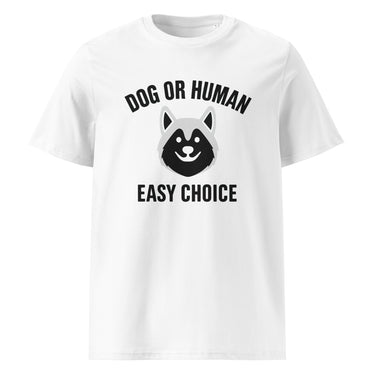 Weißes T-Shirt mit Hundemotiv und Spruch Dog or Human Easy Choice