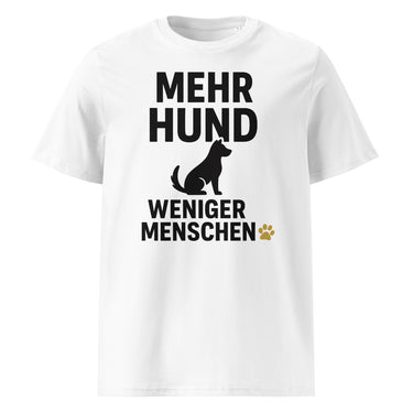 Weißes T-Shirt mit Hundemotiv und Aufdruck Mehr Hund Weniger Menschen