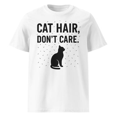 Weißes Katzen T-Shirt mit Cat Hair Don’t Care Aufdruck und Katzenmotiv