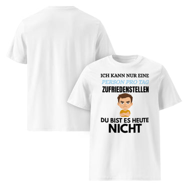 Nyrra-Design Sarkastisches Alltagsshirt – „Du bist es heute nicht“ mit genervtem Cartoon-Boy Front Weiß
