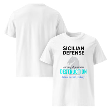 Nyrra-Design Sicilian Defense T-Shirt – Schachklassiker mit Power-Statement für Strategen, Zerstörer & Erfolgstypen seit dem 16. Jahrhundert Front Weiß