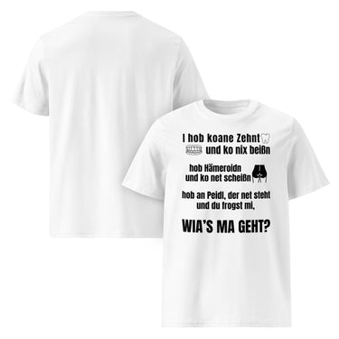 Dialekt T-Shirt mit Spruch I hob koane Zeit i hob a Leb’n, humorvoller bayerischer Statement-Print in Schwarz