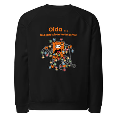 Jammerlappen „Oida … Ned scho wieda Weihnochtn!“ Weihnachts-Pullover – Schwarz – Rückansicht