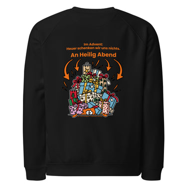 Jammerlappen „Heuer schenken wir uns nichts“ Weihnachts-Pullover – Schwarz – Rückansicht