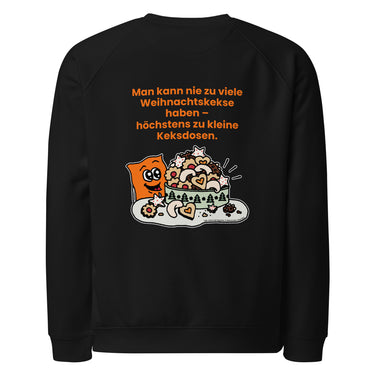 Jammerlappen „Nie zu viele Weihnachtskekse“ Weihnachts-Pullover – Schwarz – Rückansicht