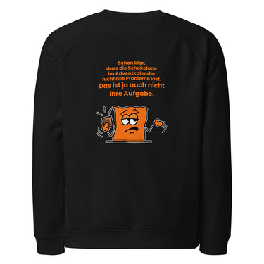 Jammerlappen „Schokolade im Adventkalender“ Weihnachts-Pullover – Schwarz – Rückansicht
