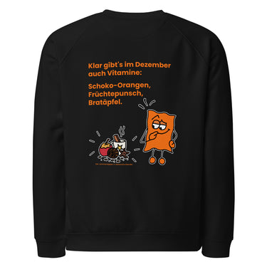 Jammerlappen „Vitamine im Dezember“ Weihnachts-Pullover – Schwarz – Rückansicht