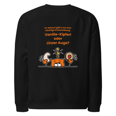 Jammerlappen „Vanille-Kipferl oder Linzer Auge?“ Weihnachts-Pullover – Schwarz – Rückansicht