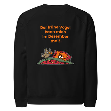 Jammerlappen „Der frühe Vogel kann mich im Dezember mal!“ Weihnachts-Pullover – Schwarz – Rückansicht