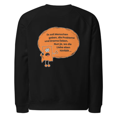 Jammerlappen „Wo die Liebe eben hinfällt“ Spruch-Pullover – Schwarz – Rückansicht