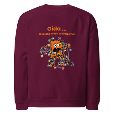 Jammerlappen „Oida … Ned scho wieda Weihnochtn!“ Weihnachts-Pullover – Burgundy – Rückansicht