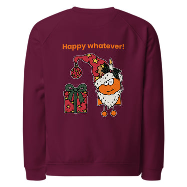 Jammerlappen „Happy whatever!“ Weihnachts-Pullover – Burgundy – Rückansicht