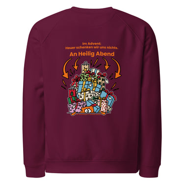 Jammerlappen „Heuer schenken wir uns nichts“ Weihnachts-Pullover – Burgundy – Rückansicht