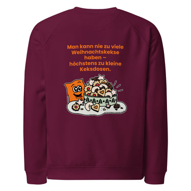 Jammerlappen „Nie zu viele Weihnachtskekse“ Weihnachts-Pullover – Burgundy – Rückansicht