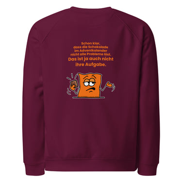 Jammerlappen „Schokolade im Adventkalender“ Weihnachts-Pullover – Burgundy – Rückansicht