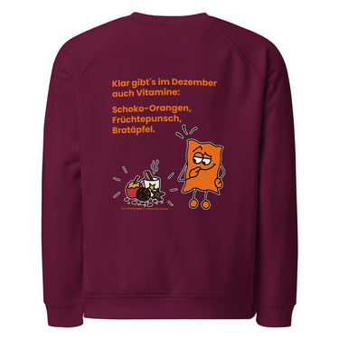 Jammerlappen „Vitamine im Dezember“ Weihnachts-Pullover – Burgundy – Rückansicht