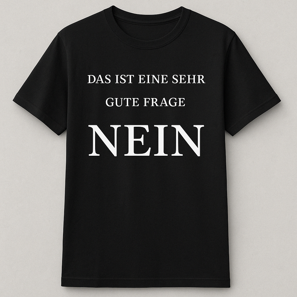 Schwarzes T-Shirt mit sarkastischem Text – "Das ist keine gute Frage. NEIN." von Nyrra-Design