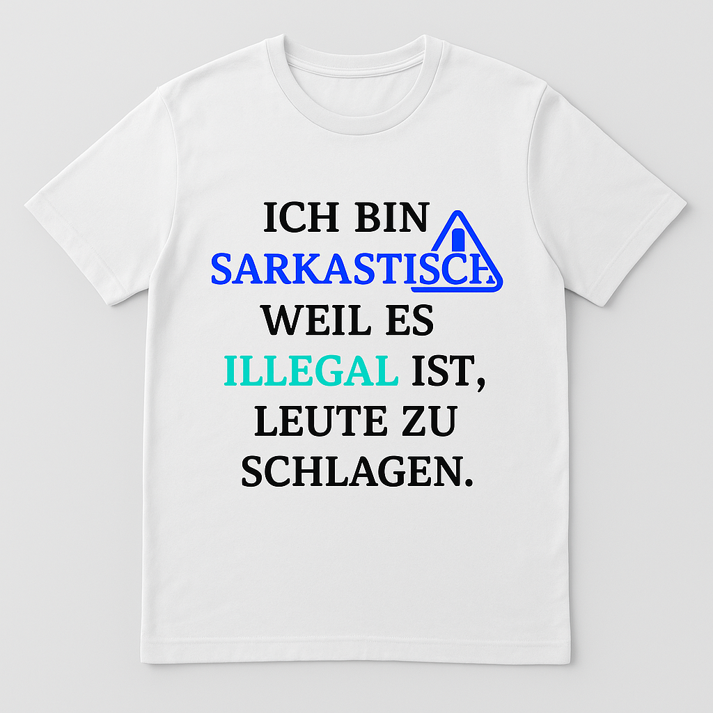 Weißes T-Shirt mit sarkastischem Spruch – "Ich bin sarkastisch, weil es illegal ist, Leute zu schlagen." von Nyrra-Design
